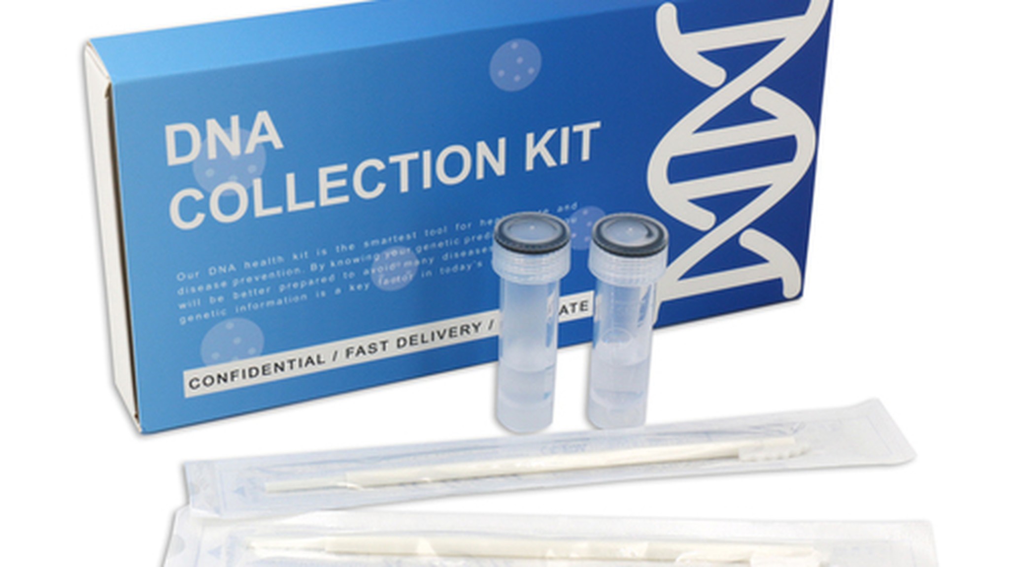 Reconstruction: a mail-order DNA collection kit with sample tubes and swabs